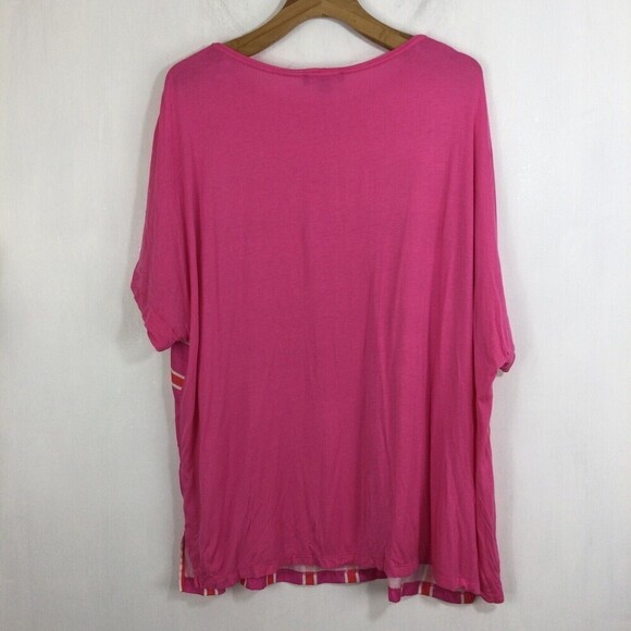 Ellos Womens Striped Short Sleeve Round Neck Tunic Blouse Top Pink Plus Size 1X - Picture 3 of 6